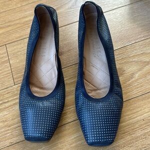 Hispanitas navy blue slip on wedge, all leather made in Spain, size 41
